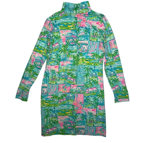 Lilly Pulitzer Claudia UPF 50+ fabric, High Tide Navy Honda print dress large - Picture 3 of 15